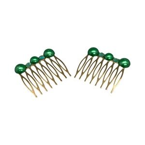 Elegant Green Beaded Hair Combs